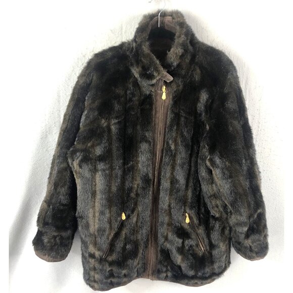 Jlc Jackets & Blazers - JLC Leather Jacket Womens M Brown Reversible Faux Mink Coat Mob Wife Old Money